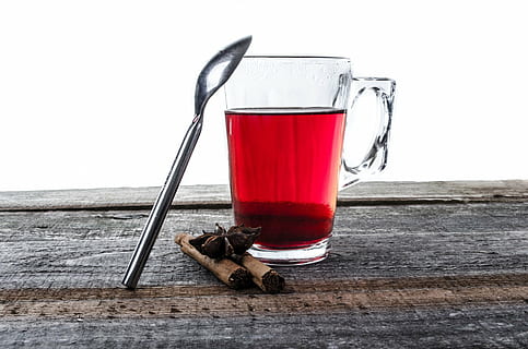 clear glass mug with spoon, tea, cup, teabag, close-up, string HD wallpaper