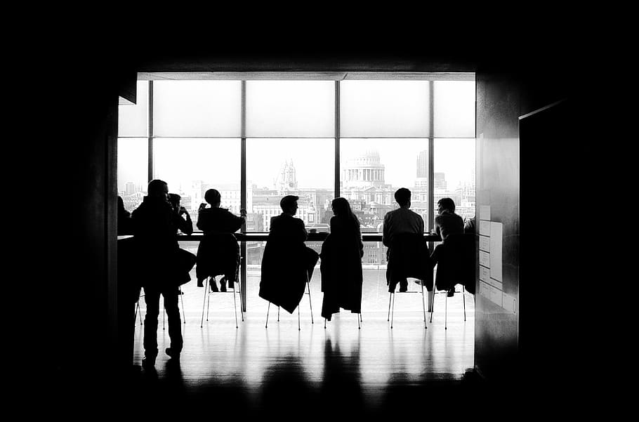 bar, business, conference, corporate, meeting, people, silhouettes, HD wallpaper