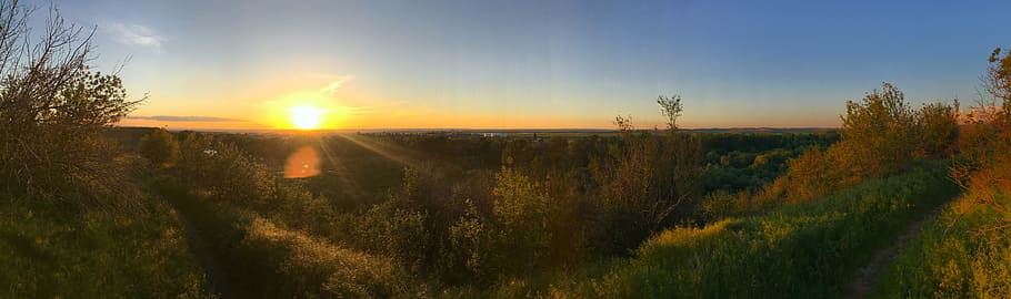 panorama, sunset, sky, springtime, landscape, panoramic, scenic HD wallpaper