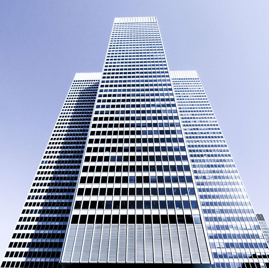 low angle photo of curtain wall building, architecture, infrastructure HD wallpaper