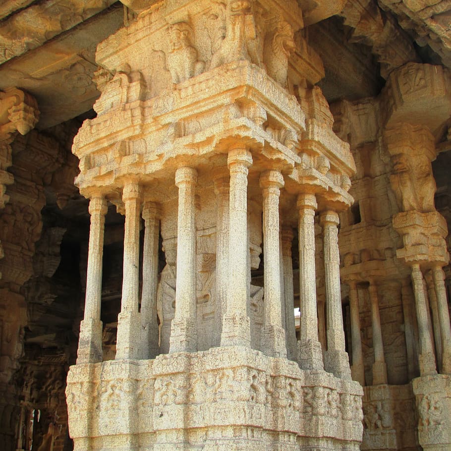 Musical, Hampi, India, musical rock pillars, stonework, sculpture, HD wallpaper