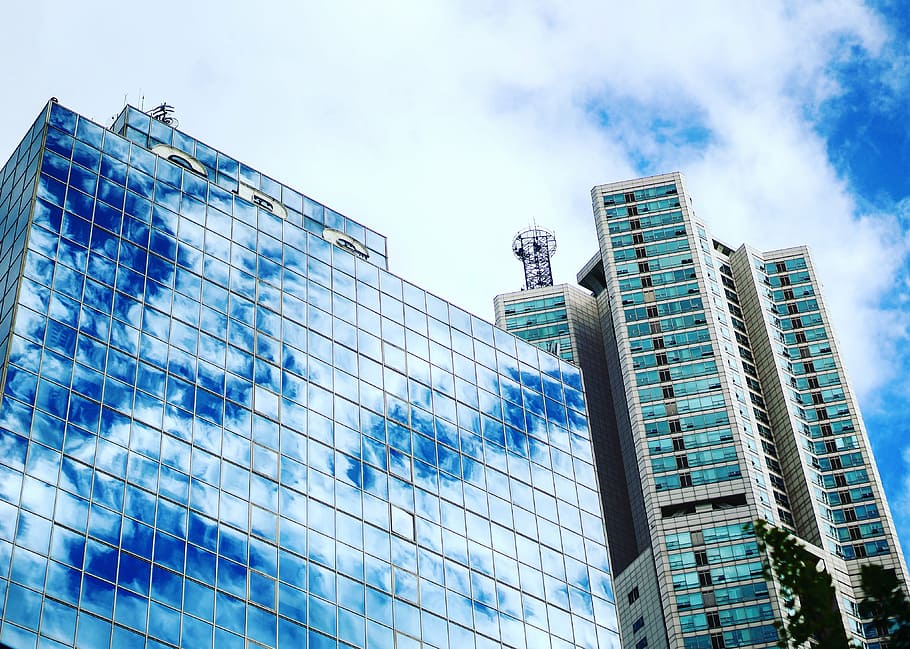 cloud, blue, sky, landscape, building, reflect, building exterior HD wallpaper
