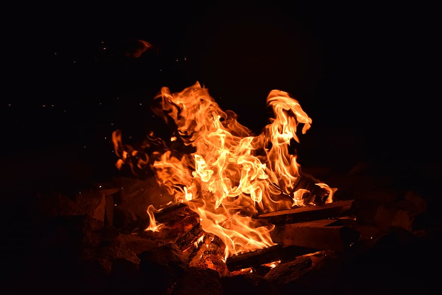 photo of fire, heat, burn, campfire, flame, embers, wood fire HD wallpaper