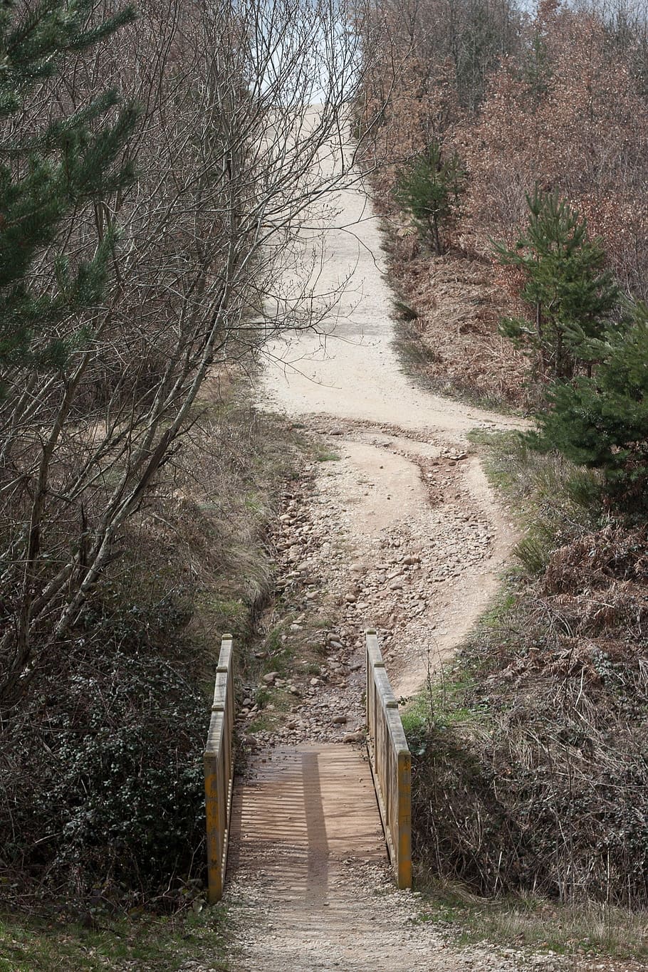 away, bridge, nature, web, wood, pedestrian bridge, slope, mountain HD wallpaper