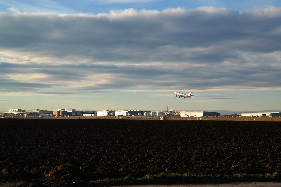 HD wallpaper: airport, aircraft, departure, arable, field, wolfschlugen ...