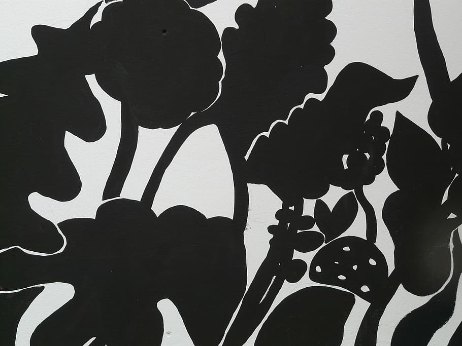 drawing, tree, forest, mural, black and white, abstract, art HD wallpaper