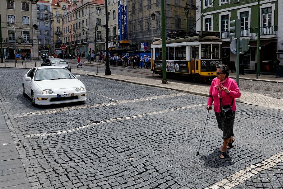 road, elder, lady, lisbon, portugal, europe, old town, city HD wallpaper