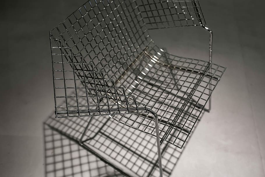Metal wire chair, mesh, design, cage, no people, trapped, close-up