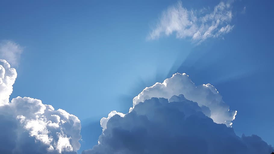 cloud formations under blue sky, clouds, sun, summer, cloud - sky HD wallpaper