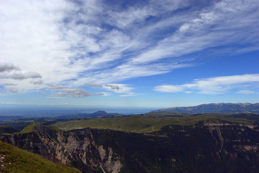 mountain, landscape, clouds, grass, sky, green, garda, hiking HD wallpaper