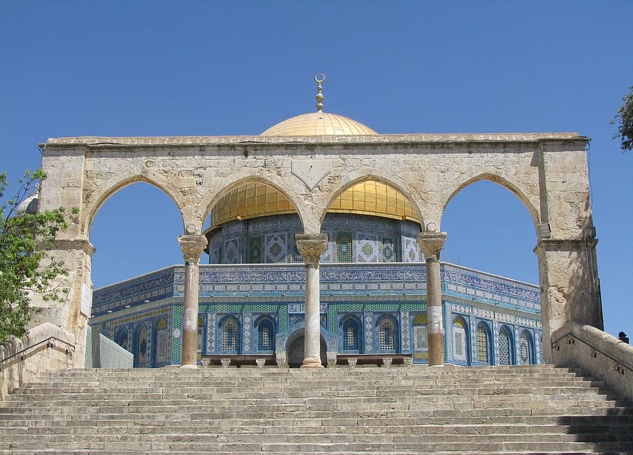 dome of the rock, shrine, temple, old, city, jerusalem, columns, HD wallpaper