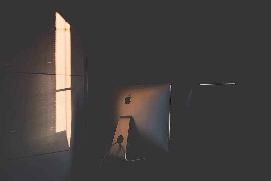 silver iMac, apple, computer, workspace, window light, office HD wallpaper