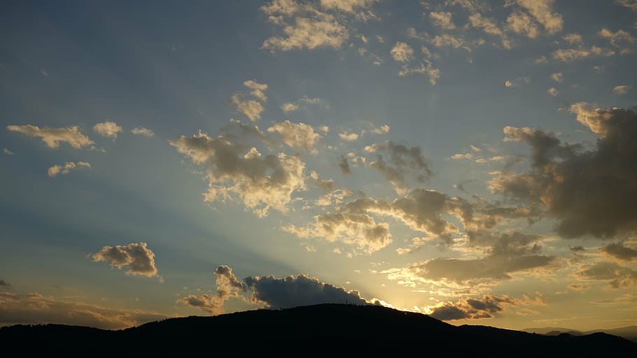 sunbeam, clouds, sunset, rays, sky, mood, evening, abendstimmung HD wallpaper