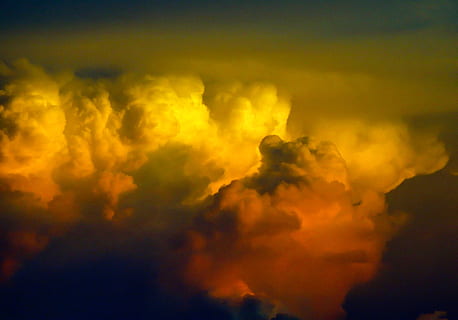 aerial photo of yellow and orange clouds, sky, white, grey HD wallpaper