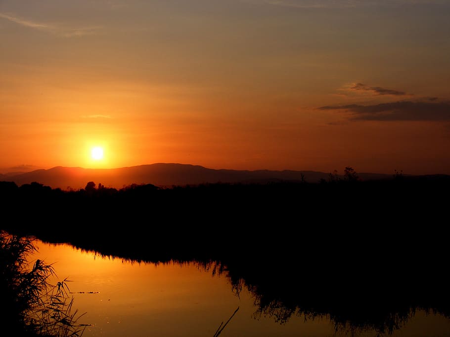 sunset, water, sky, red, cane, orange, fire, scenics - nature HD wallpaper