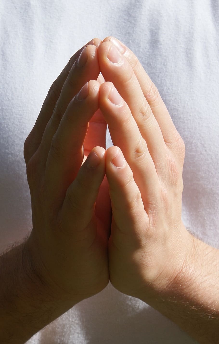 person wearing white top praying, hands, meditation, faith HD wallpaper