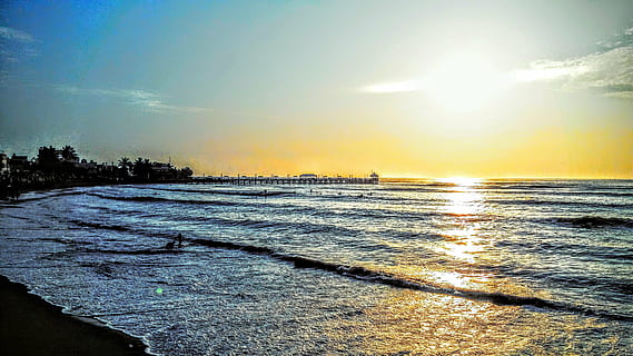 sunset, huanchaco, costa, mar, sol, beach, peru, north coast peru HD wallpaper
