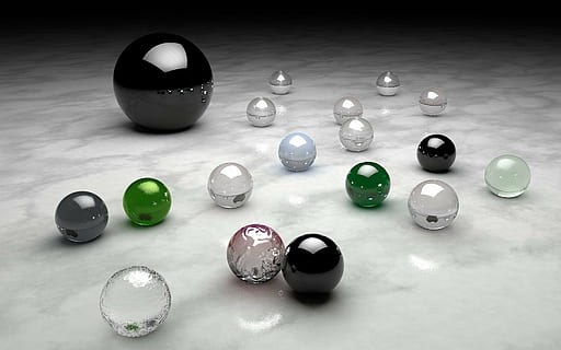 black, green, and grey balls, background, decoration, marbles HD wallpaper