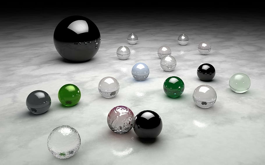 black, green, and grey balls, background, decoration, marbles HD wallpaper