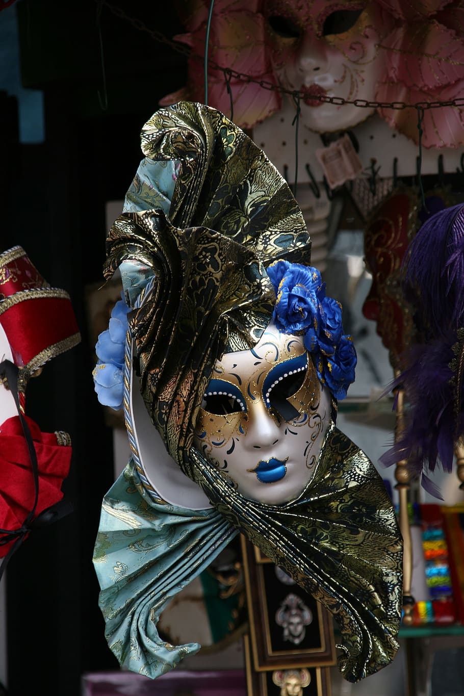 white and gold masquerade, venetian mask, venice, face, venezia, HD wallpaper