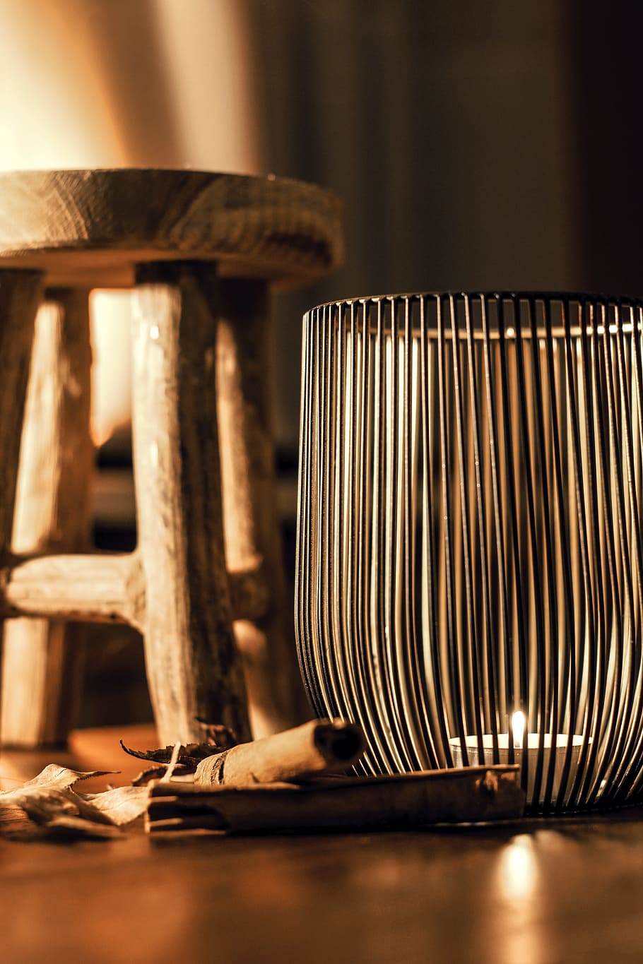 Gray Metal Candle Holder, blur, candlelight, close-up, decoration HD wallpaper