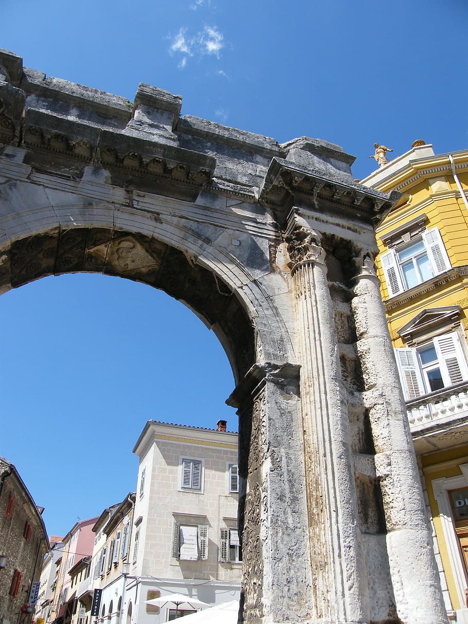 Pula, Roman, Croatia, arch, old, architecture, building exterior HD wallpaper