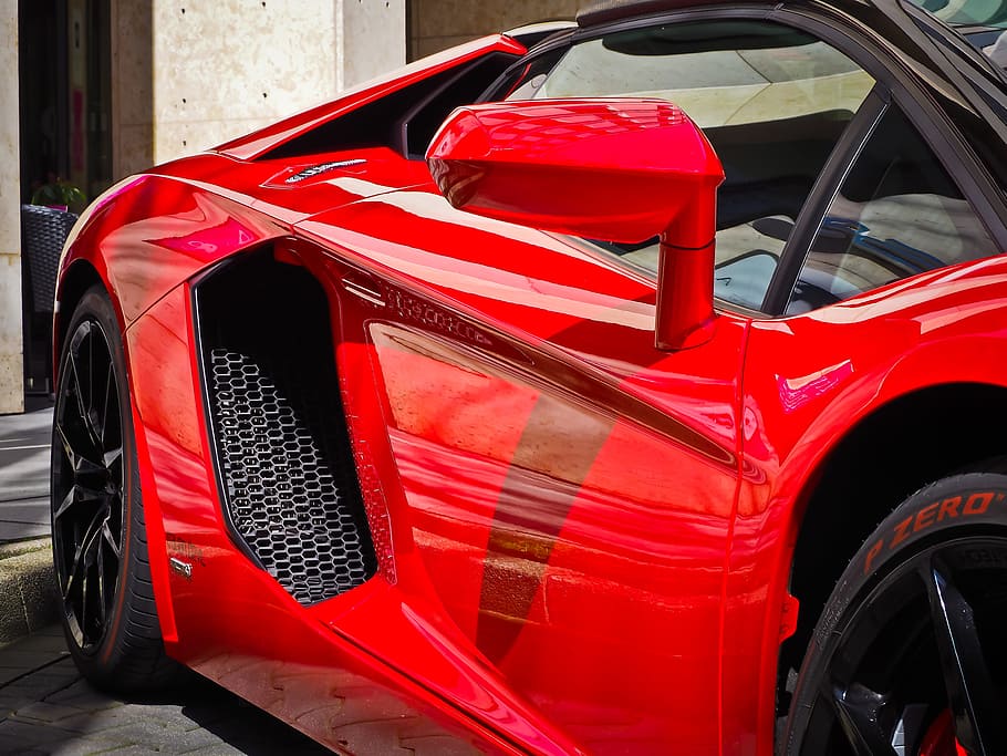 red Lamborghini Aventador coupe, racing car, auto, sports car, HD wallpaper