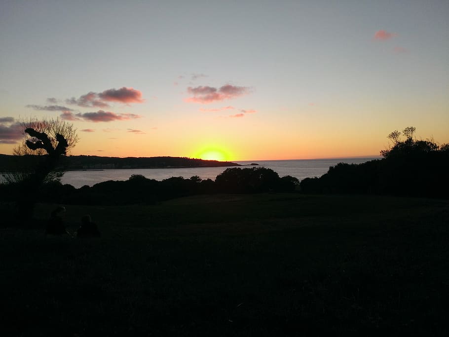 sunset, landscape, sky, nature, blue, outdoor, scene, horizon HD wallpaper