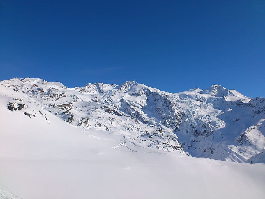 snowy mountain under blue sky, Glacier, Di, Monte Rosa, Ski, glacier di verrà, HD wallpaper