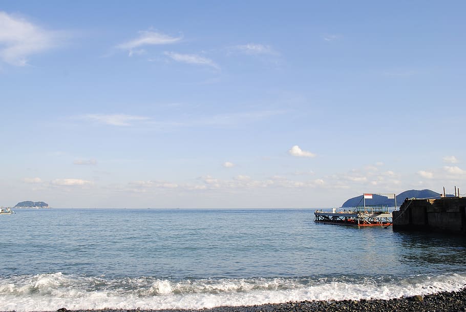 sea, sky, dig, blue, dock, landscape, gravel, water, transportation HD wallpaper