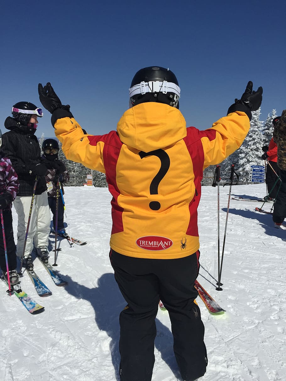 person, skier, question, back, winter, instructor, snow, cold temperature HD wallpaper