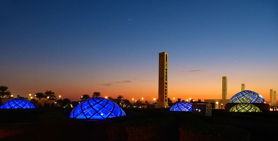Abu Dhabi, Sunset, Great Mosque, illuminated, night, sky, architecture HD wallpaper