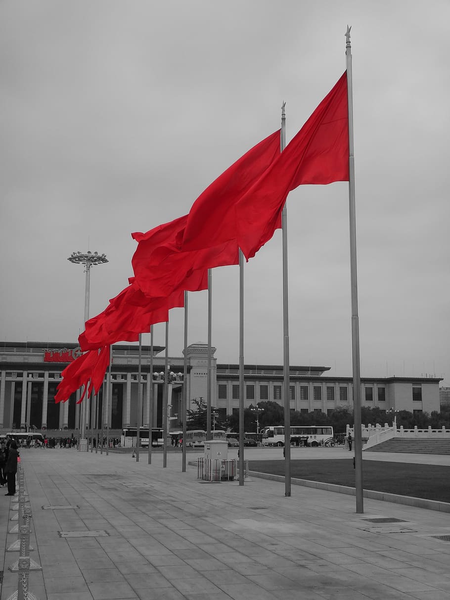 china, flag, flags, socialism, blow, flutter, flagpole, red, HD wallpaper