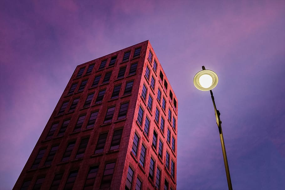 low angle photography of brown concrete building, red concrete building HD wallpaper