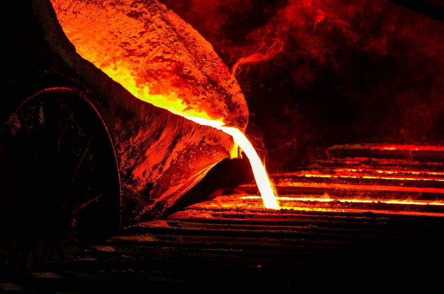 melted  metal pouring, iron, furnace, hot, fire, metallurgical