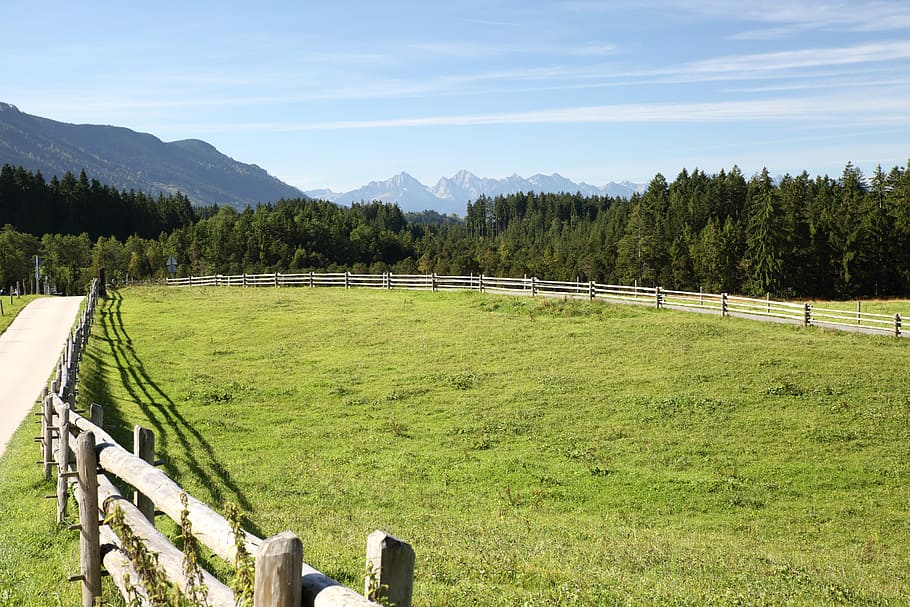 mountains, nature, landscape, fence, outdoors, scenics, grass HD wallpaper