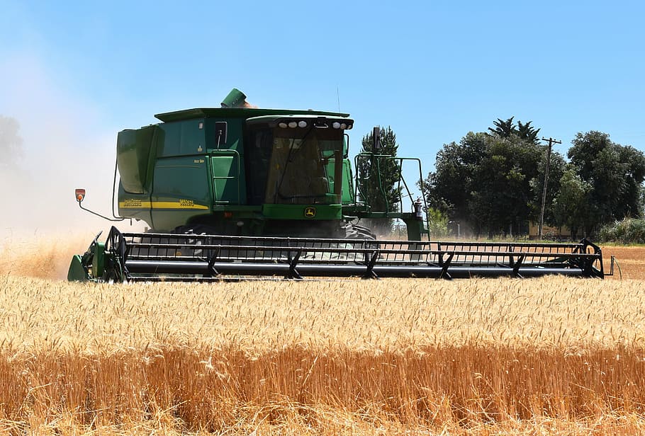 green and black tractor on hays, harvest, wheat, cereal, threshing HD wallpaper