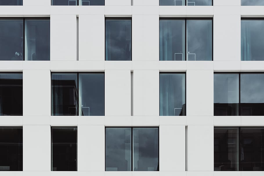white painted building, windows, facade, modern, architecture HD wallpaper