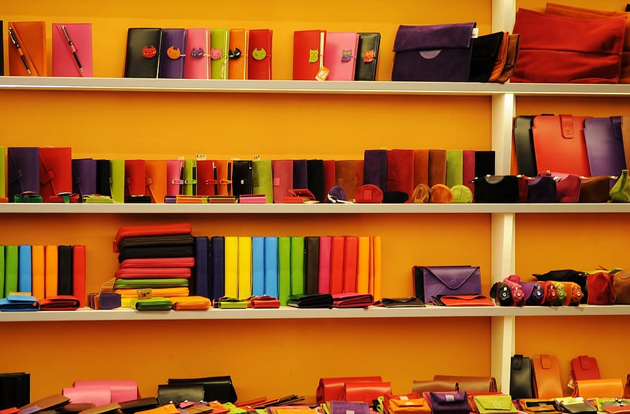 women's assorted wallet and bags, shelf, store, shop, purses, HD wallpaper