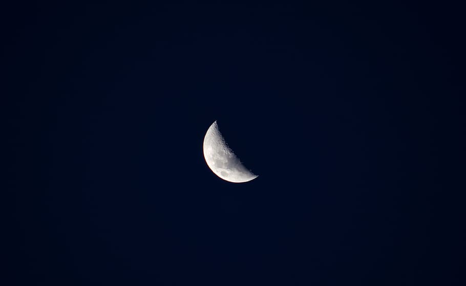 crescent moon, half-moon, lunar surface, evening, astronomy HD wallpaper