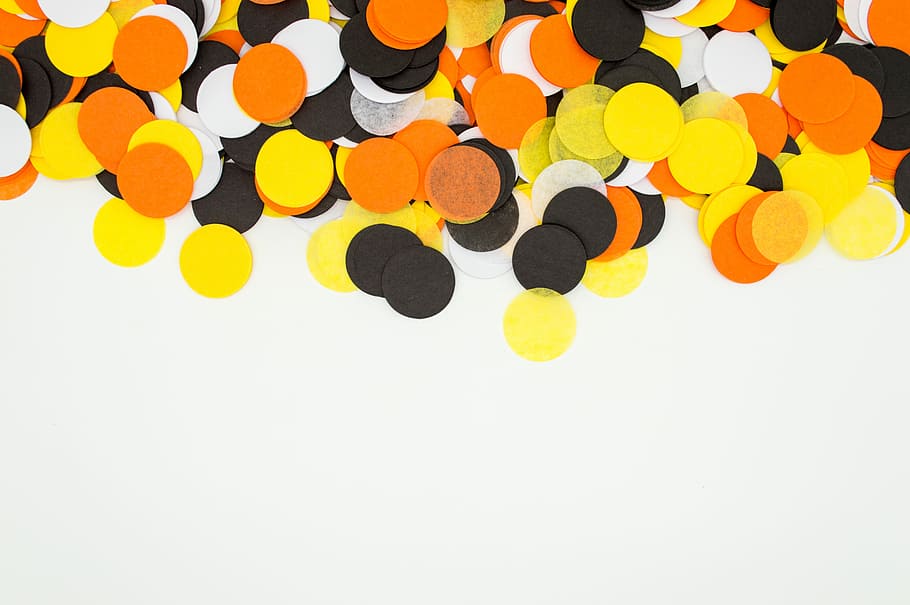 multicolored polka-dot artwork, round assorted-color paper cutouts HD wallpaper