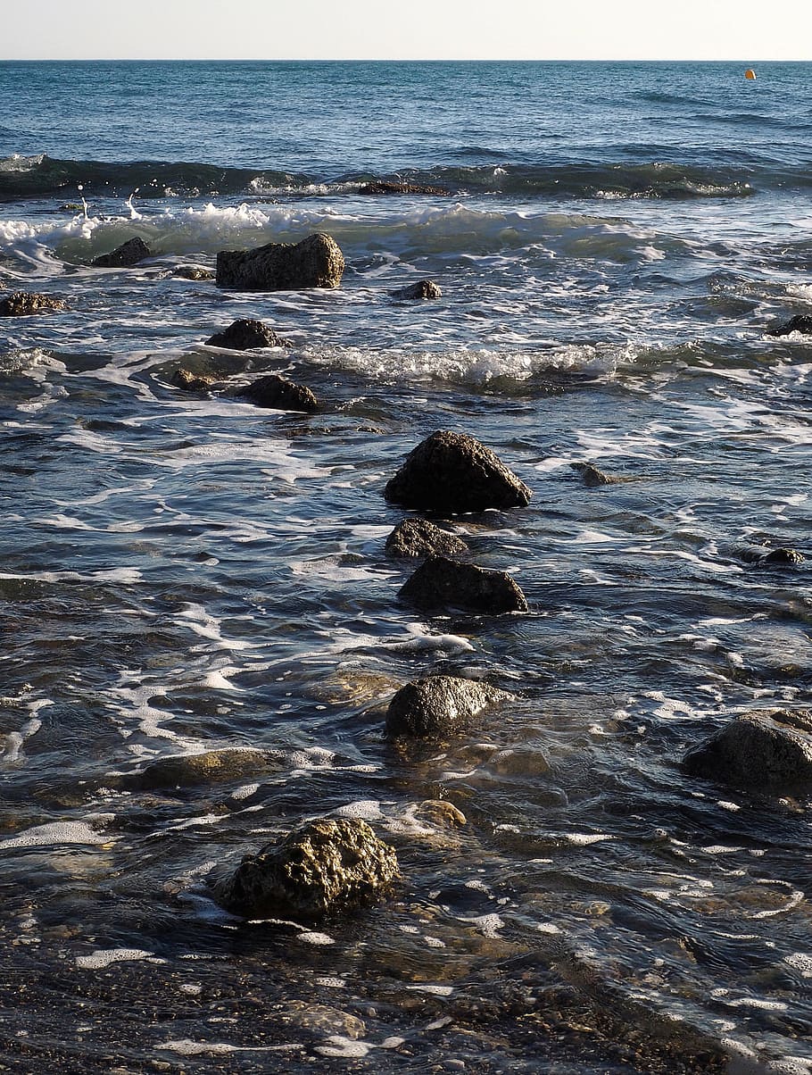 waves, sea, beach, rocks, landscape, stones, shore, edge of the sea HD wallpaper