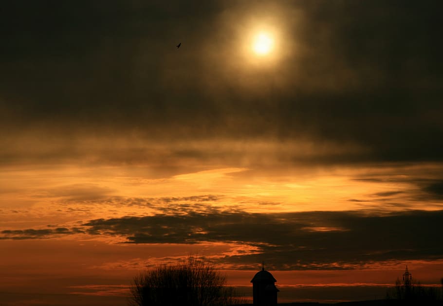 sun, cloud, sky, church, sunset, silhouette, cloud - sky, beauty in nature HD wallpaper