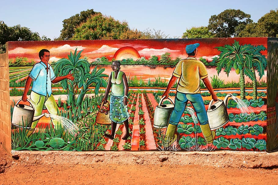 three person on farm painting, Murals, Africa, Burkina Faso, agriculture, HD wallpaper