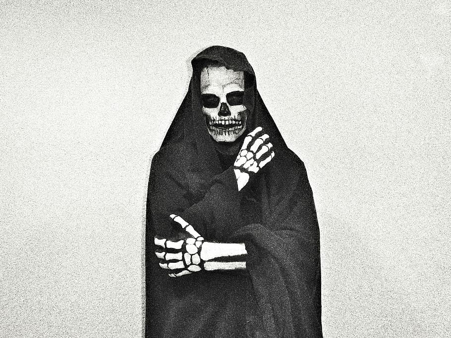 skeleton in black robe sketch, Death, Scary, Skull, Spooky, Grim Reaper