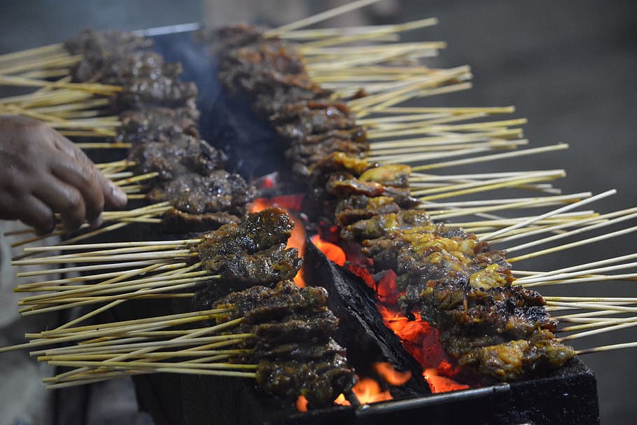 satay, bbq, stick, meat, steak, local, hot, grilled, burning