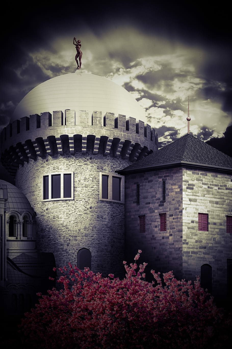 Castle, Dark, Statue, Night, horror, building exterior, spooky HD wallpaper
