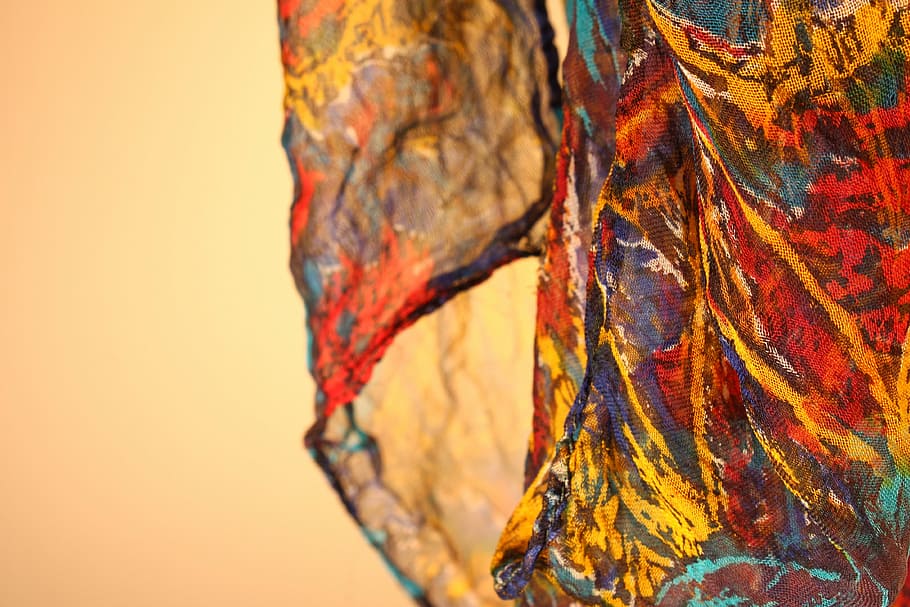 closeup photo of red, brown, and green cloth, fabric, scarf HD wallpaper
