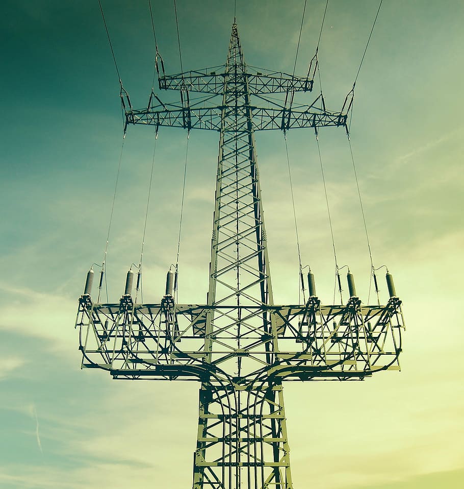 low-angle photography of transmission tower under white and blue sky at daytime HD wallpaper