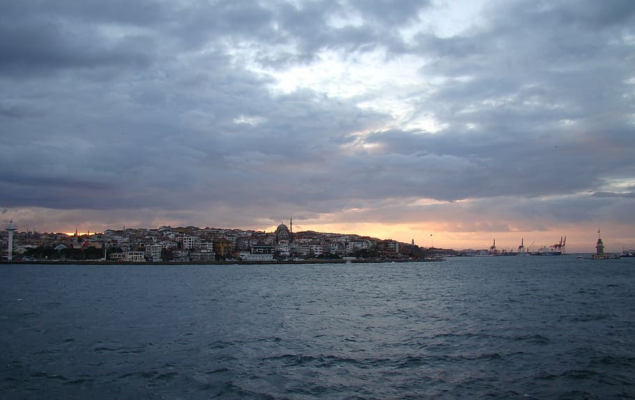 turkey, bosphorus, strait, istanbul, bridge, channel, ship, HD wallpaper